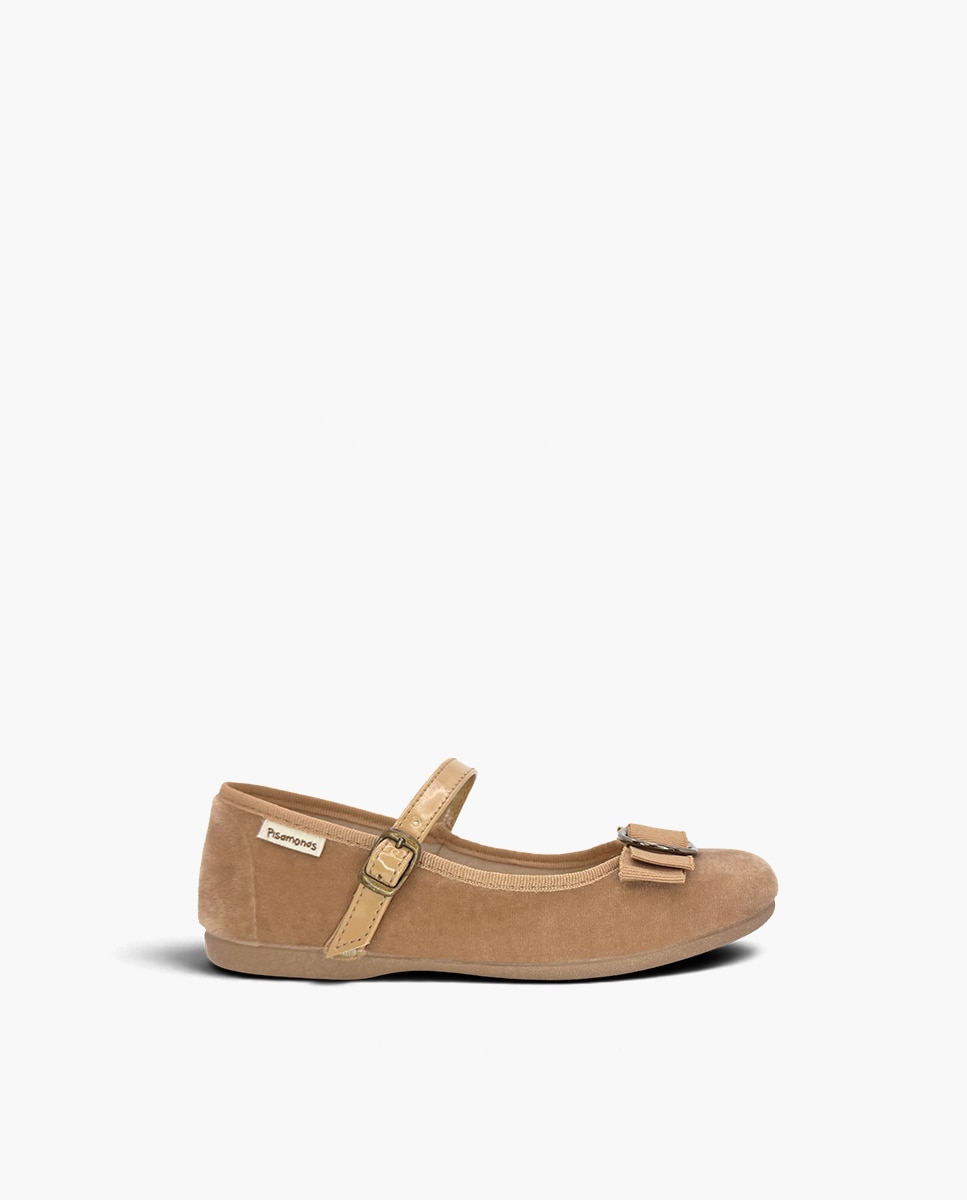 Merceditas de niña terciopelo lazo hebilla - Pisamonas - Camel Camel-1