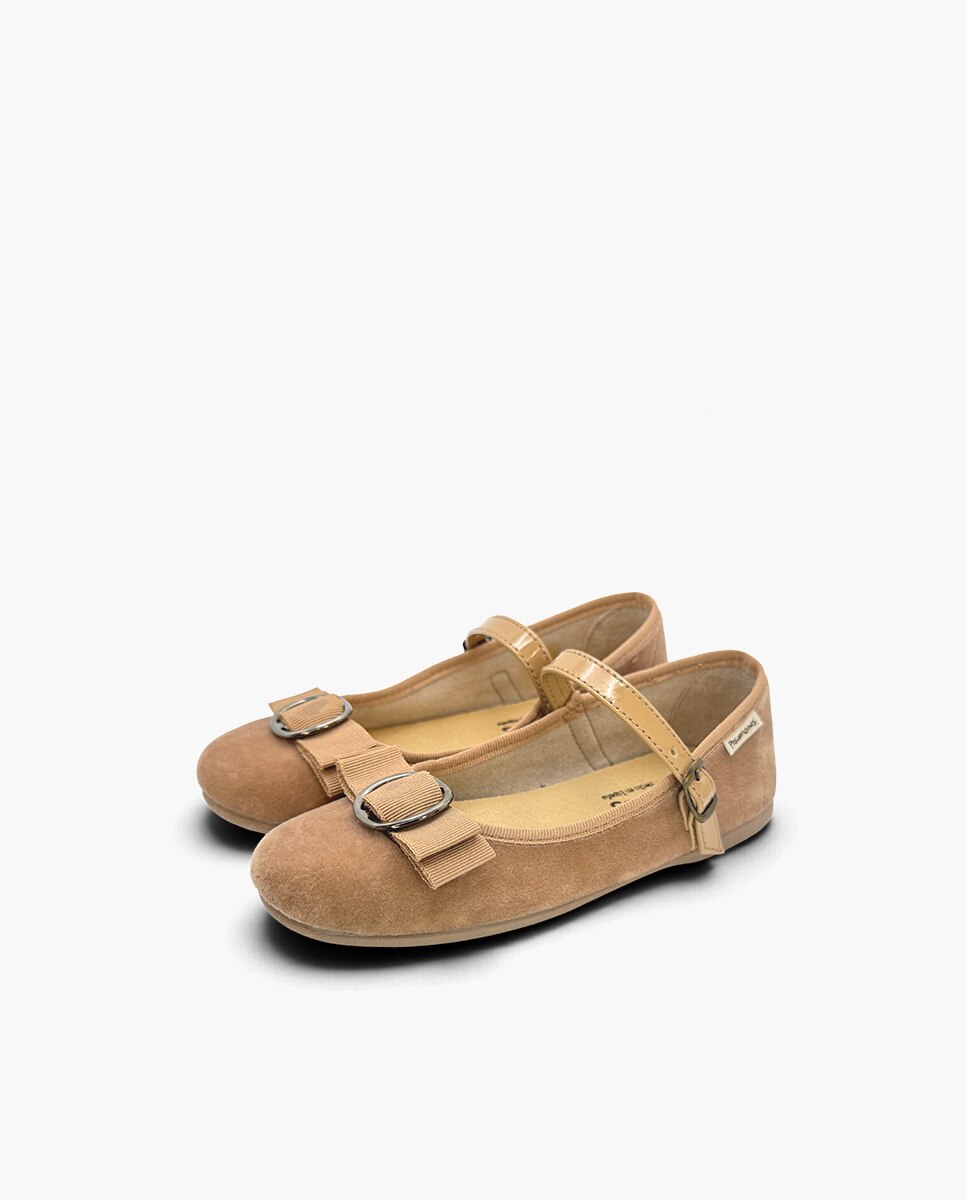 Merceditas de niña terciopelo lazo hebilla - Pisamonas - Camel Camel-3