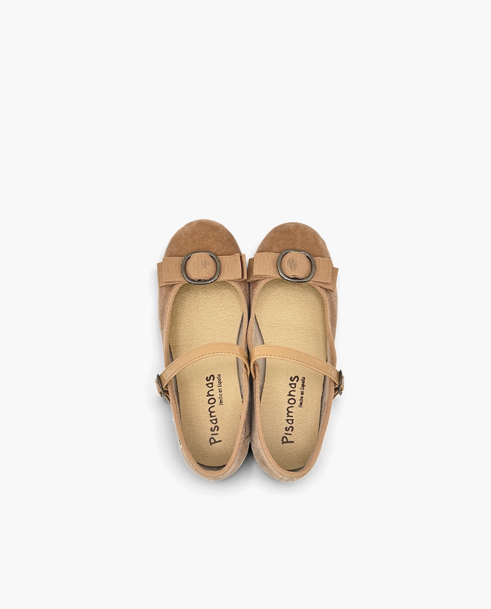 Merceditas de niña terciopelo lazo hebilla - Pisamonas - Camel Camel-4