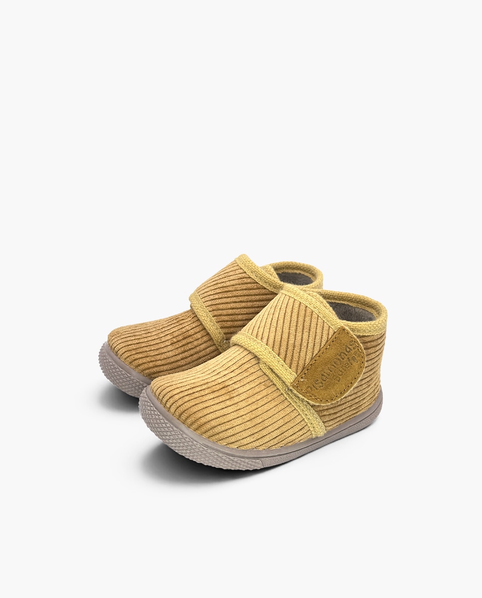 Zapatillas de casa cerradas de niños casa pana barefoot tira - Pisamonas - Mostaza Mostaza-3