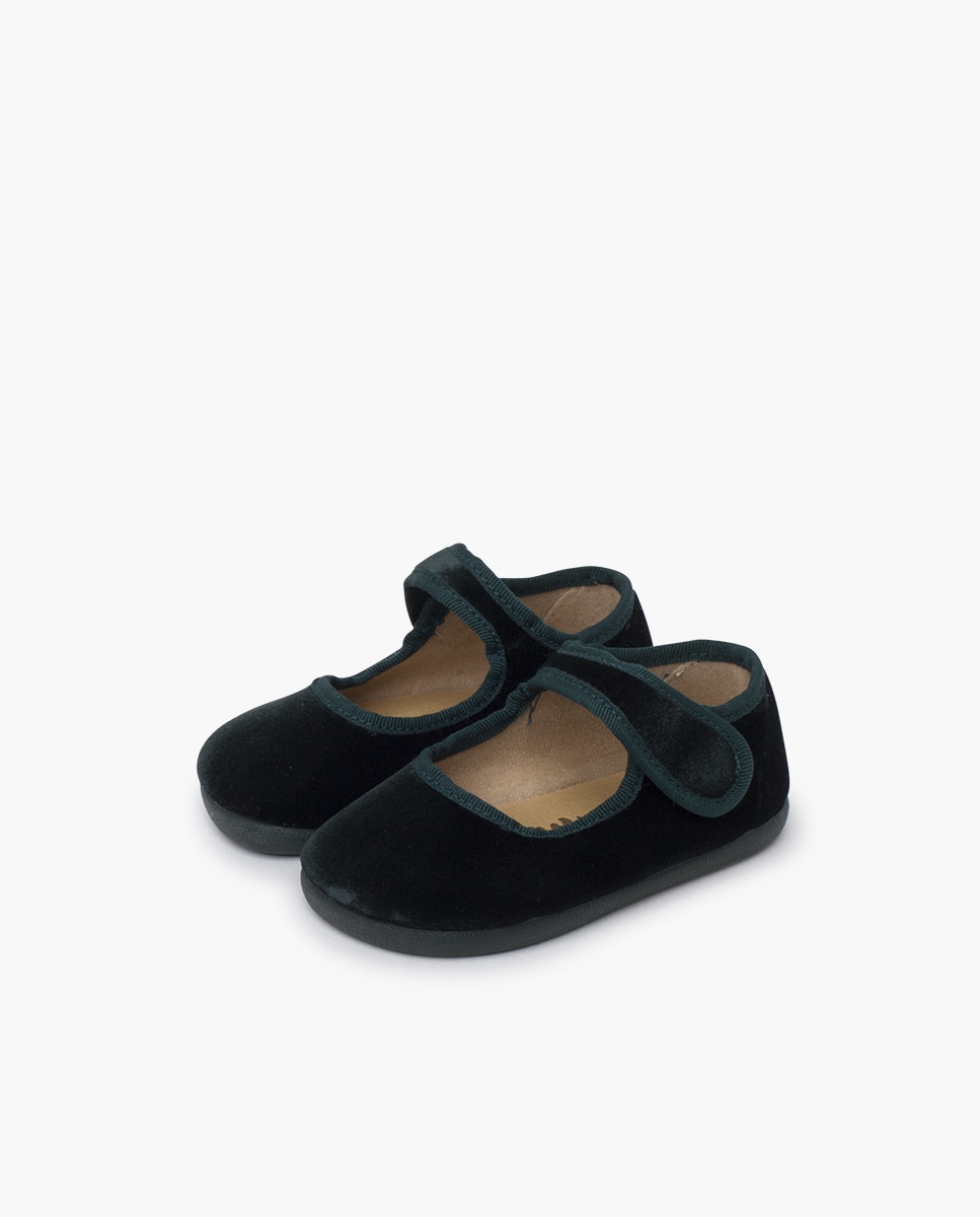 Merceditas de niña barefoot terciopelo tira adherente - Pisamonas - Verde Verde-3