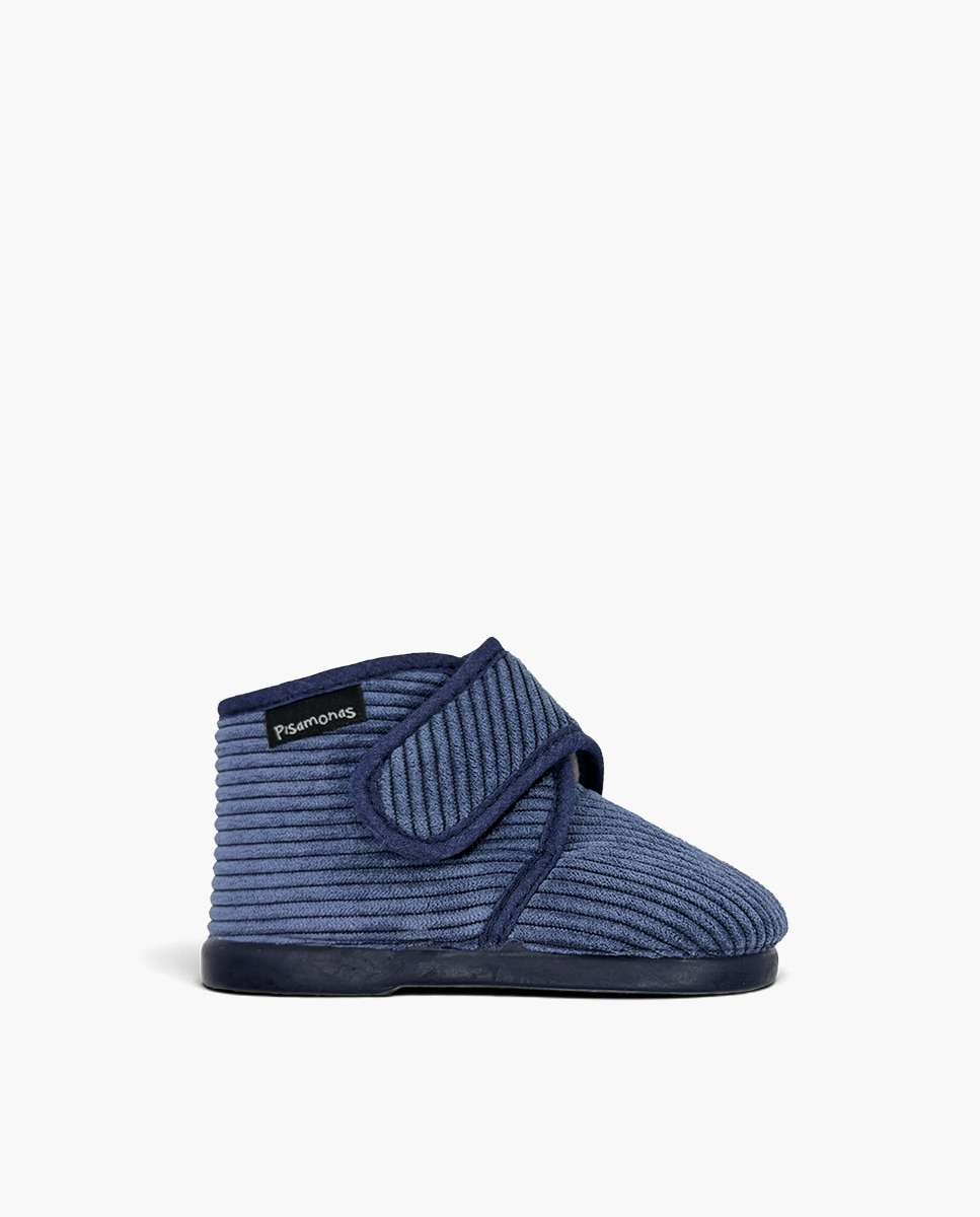 Zapatillas de casa cerradas de bebé niña casa bota pana - Pisamonas - Azul Azul-1