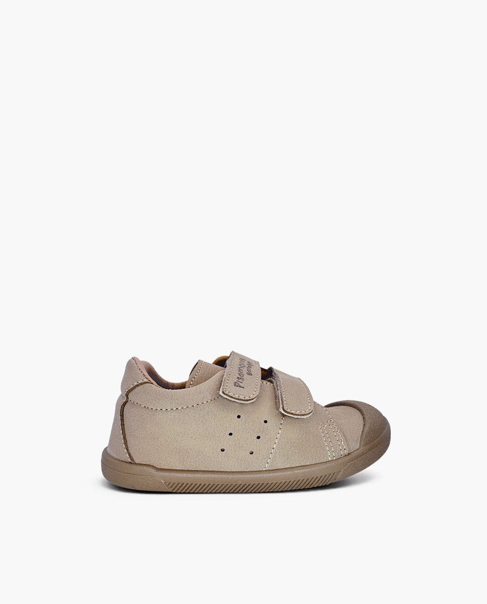 Zapatillas de lona de niña blanditas barefoot efecto nobuck - Pisamonas - Beige Beige-1
