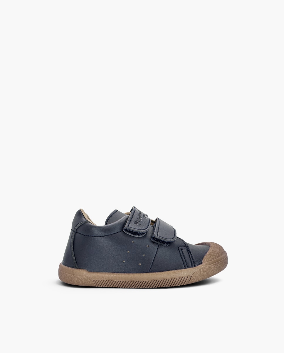 Zapatillas de lona de niña barefoot efecto piel suela - Pisamonas - Azul marino Azul marino-1