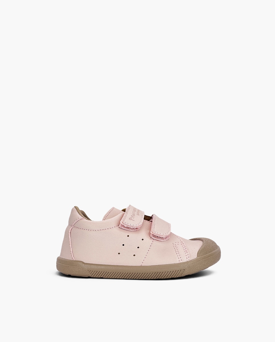 Zapatillas de lona de niña barefoot efecto piel suela - Pisamonas - Rosa Rosa-1