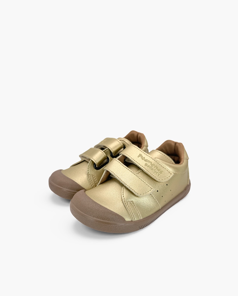 Zapatillas de lona de niña barefoot efecto piel metalizadas - Pisamonas - Oro Oro-3
