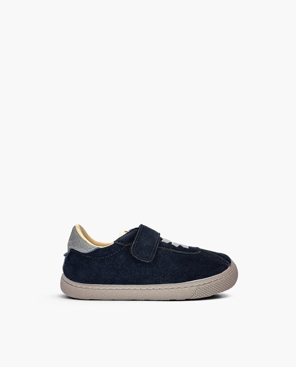 Zapatillas de lona de niña barefoot efecto serraje cierre - Pisamonas - Azul marino Azul marino-1