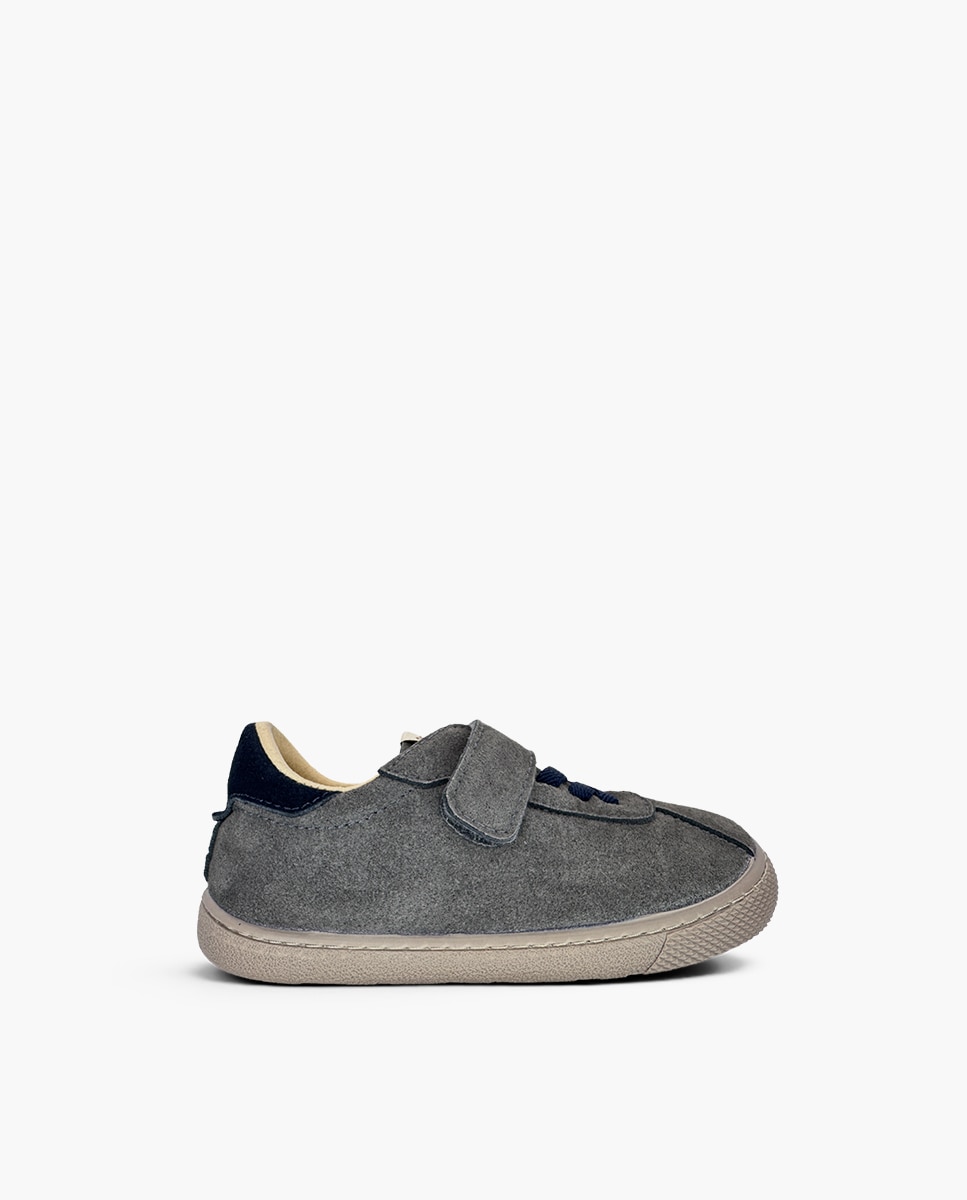 Zapatillas de lona de niña barefoot efecto serraje cierre - Pisamonas - Gris Gris-1