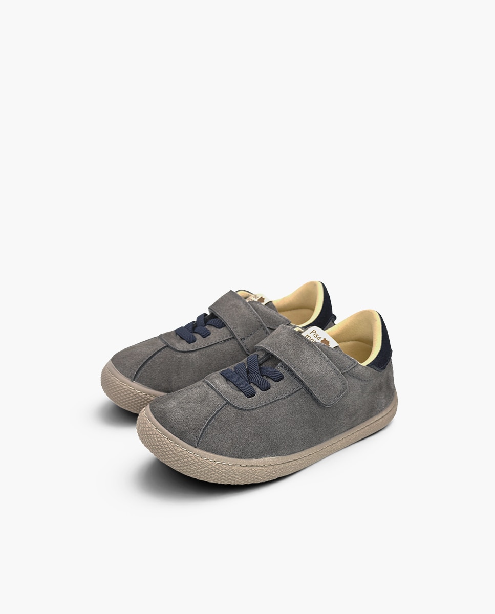 Zapatillas de lona de niña barefoot efecto serraje cierre - Pisamonas - Gris Gris-3