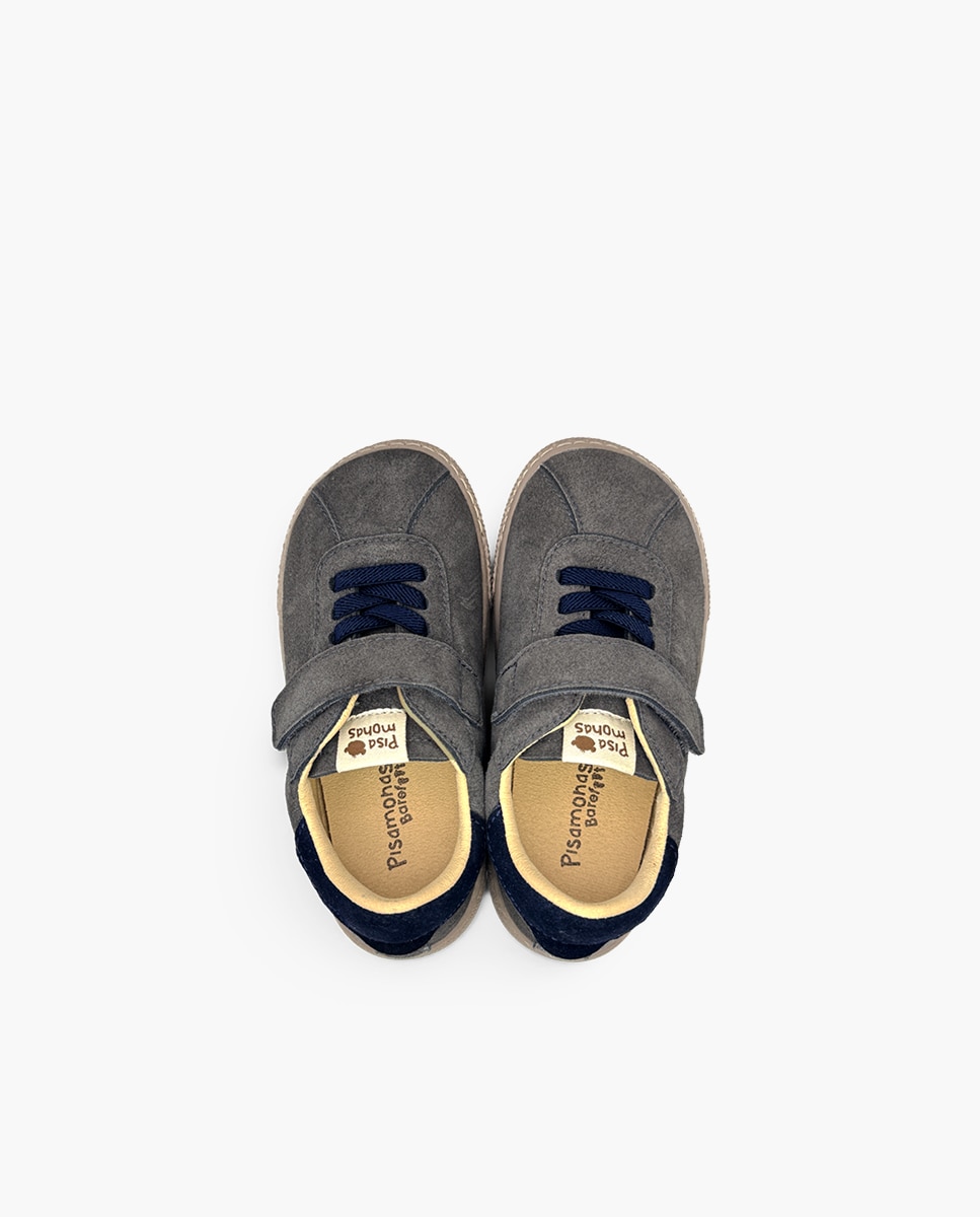 Zapatillas de lona de niña barefoot efecto serraje cierre - Pisamonas - Gris Gris-4