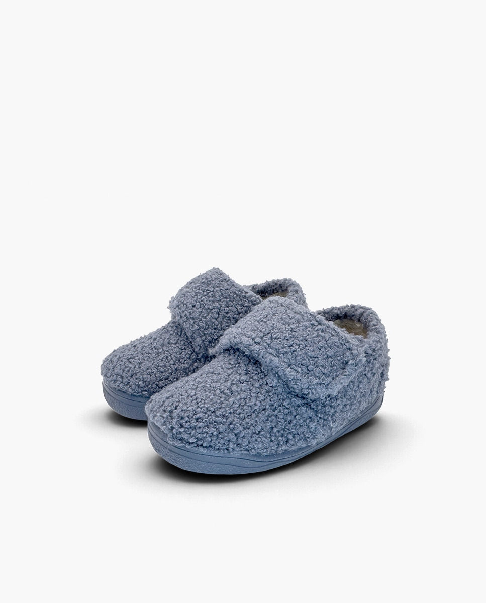 Zapatillas de casa cerradas de niña casa tira adherente borreguito - Pisamonas - Azul Azul-3