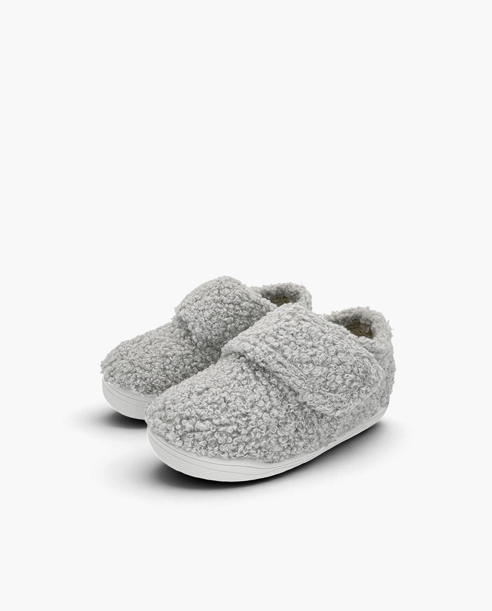Zapatillas de casa cerradas de niña casa tira adherente borreguito - Pisamonas - Gris Gris-3