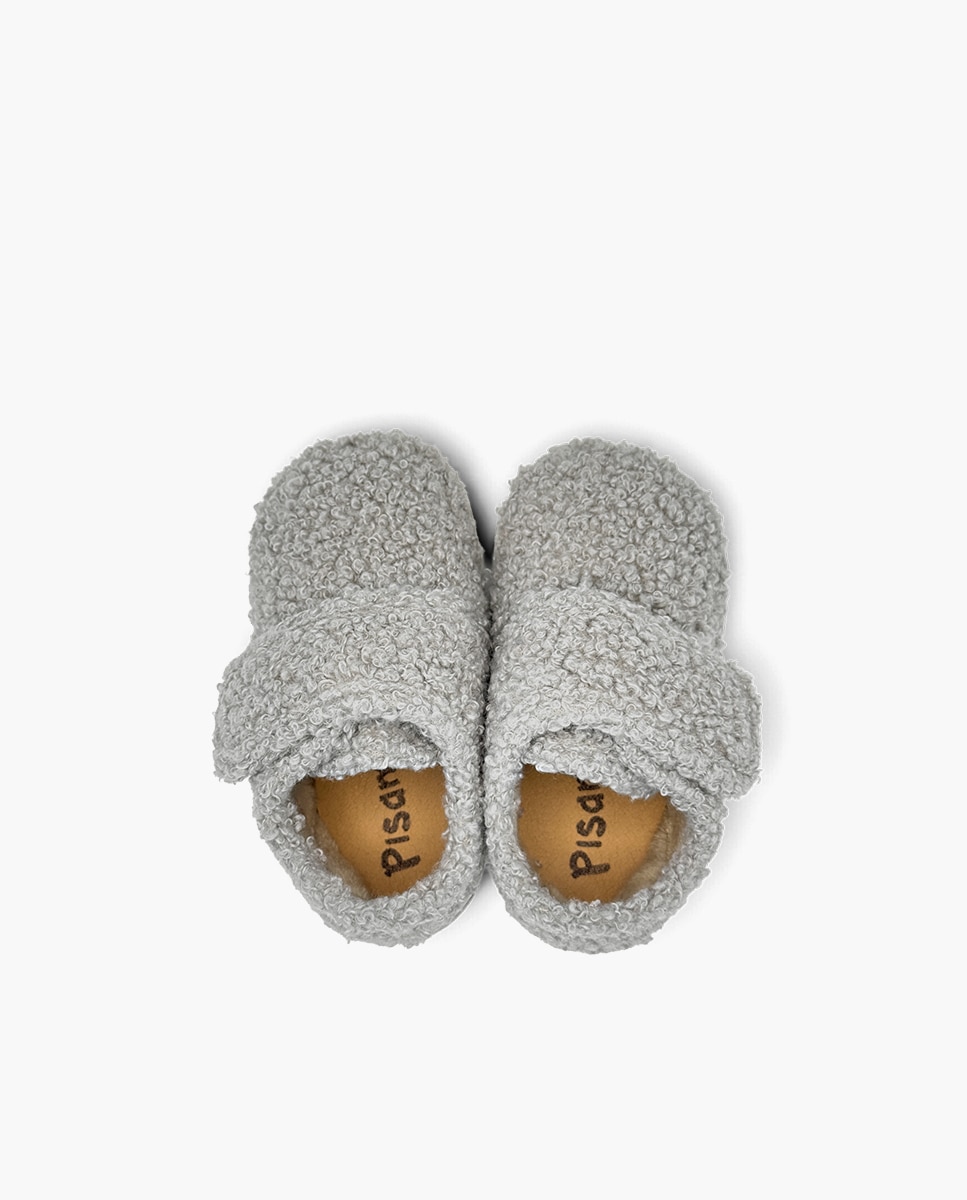 Zapatillas de casa cerradas de niña casa tira adherente borreguito - Pisamonas - Gris Gris-4