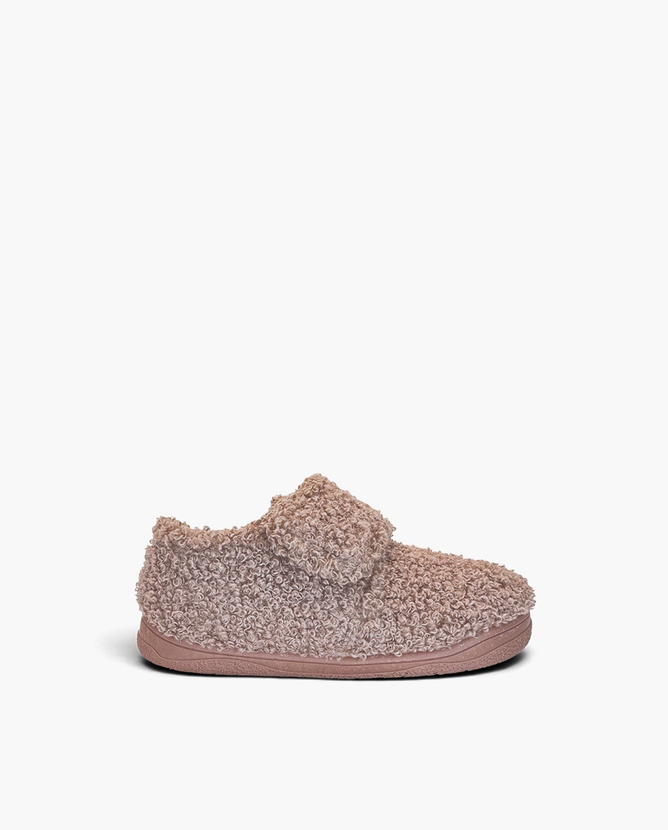Zapatillas de casa cerradas de niña casa tira adherente borreguito - Pisamonas - Rosa Rosa-1