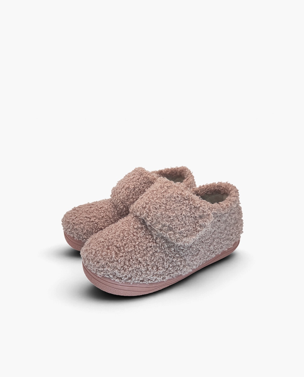 Zapatillas de casa cerradas de niña casa tira adherente borreguito - Pisamonas - Rosa Rosa-3