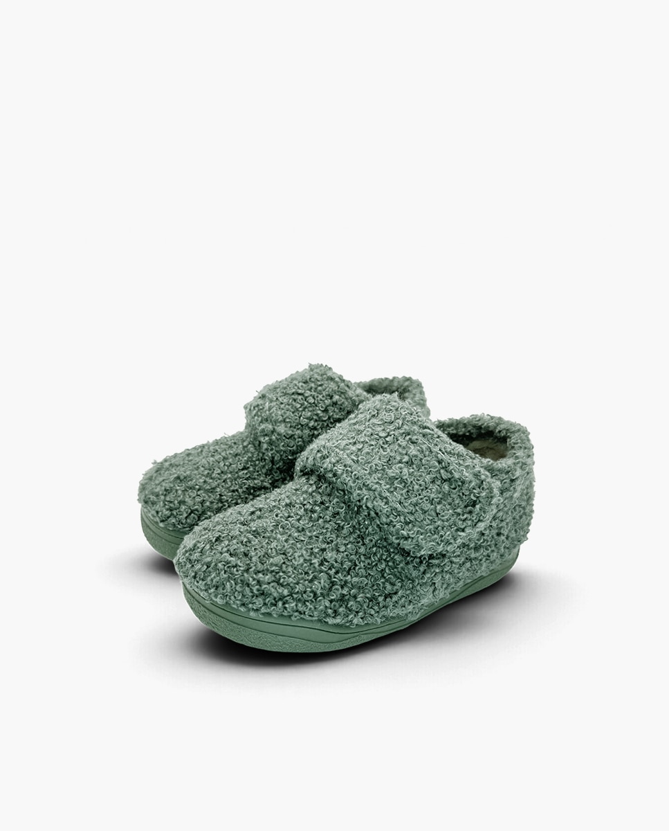 Zapatillas de casa cerradas de niña casa tira adherente borreguito - Pisamonas - Verde Verde-3