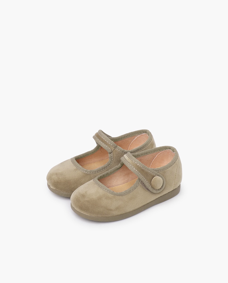 Merceditas de bebé niña velvet tira adherente botón - Pisamonas - Beige Beige-3