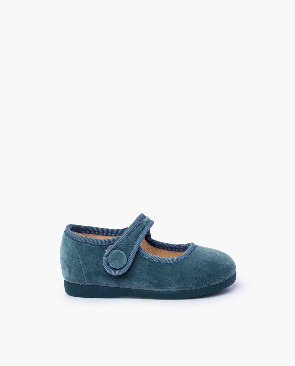 Imagen 0 de Merceditas de bebé niña velvet tira adherente botón Azul claro