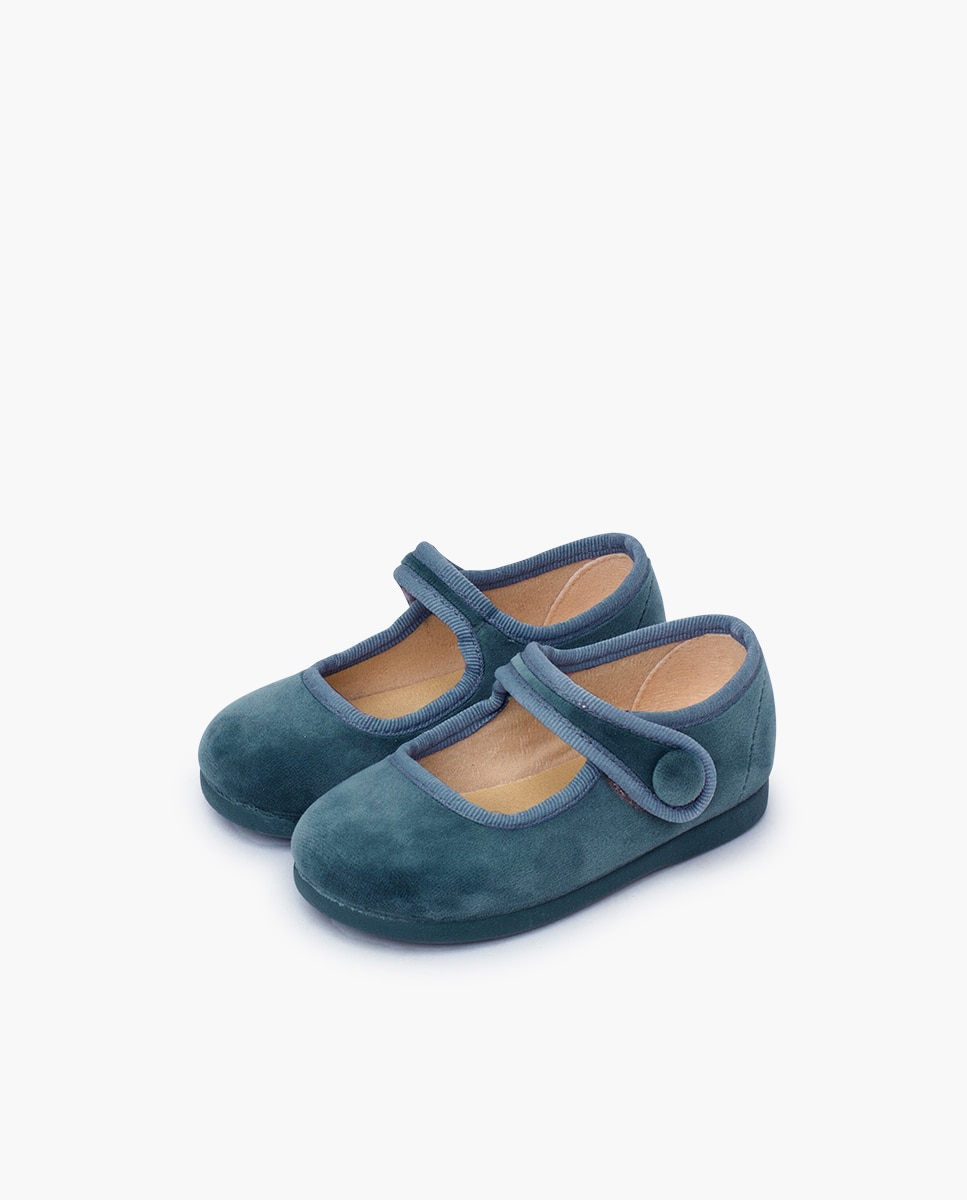 Imagen 3 de Merceditas de bebé niña velvet tira adherente botón - Pisamonas - Azul claro Azul claro