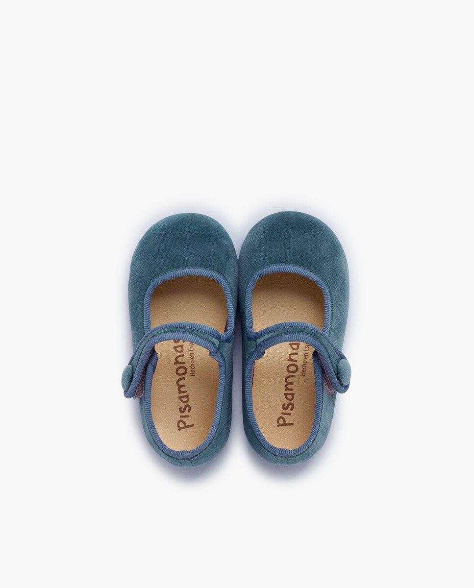 Imagen 4 de Merceditas de bebé niña velvet tira adherente botón - Pisamonas - Azul claro Azul claro
