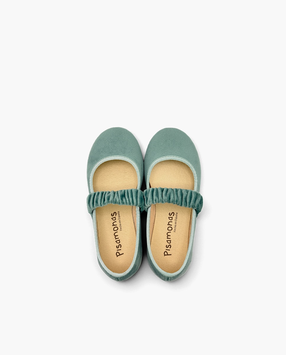 Merceditas de niña terciopelo frunce - Pisamonas - Azul Azul-4
