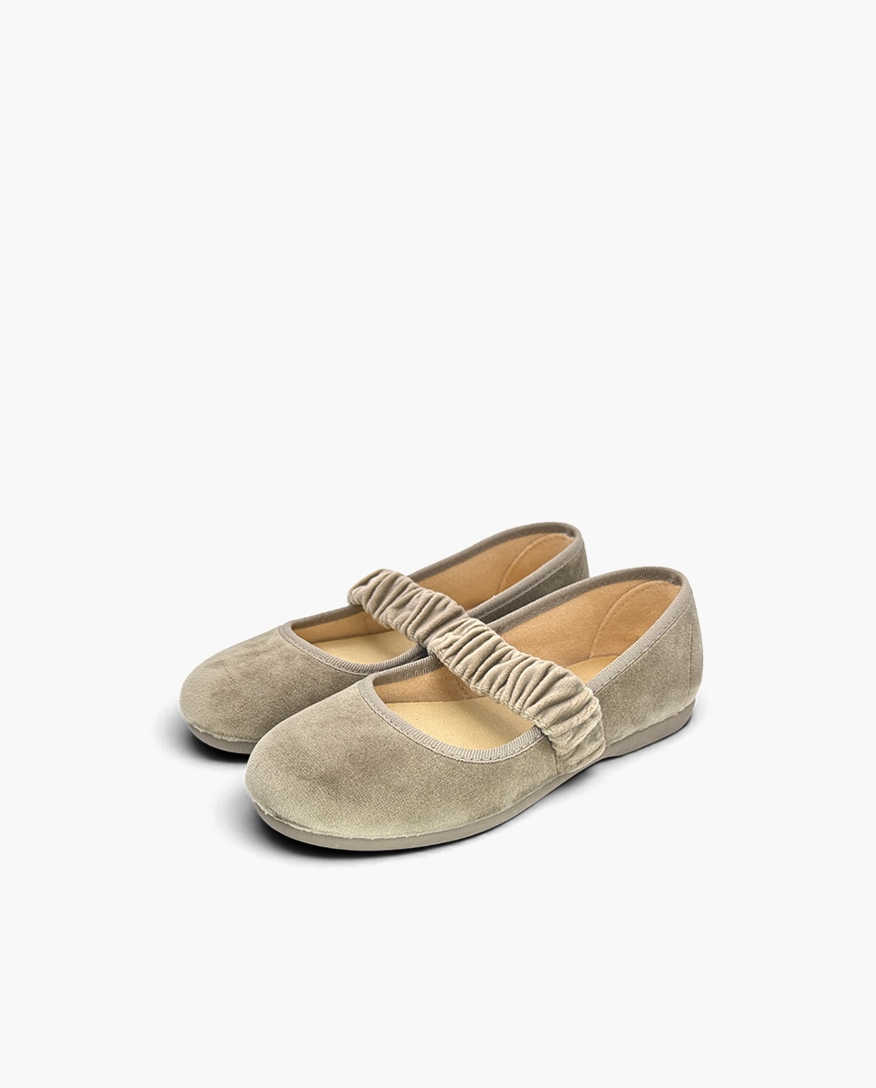 Merceditas de niña terciopelo frunce - Pisamonas - Beige Beige-3