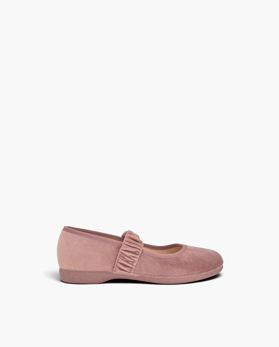 Merceditas de niña terciopelo frunce - Pisamonas - Rosa Rosa-1