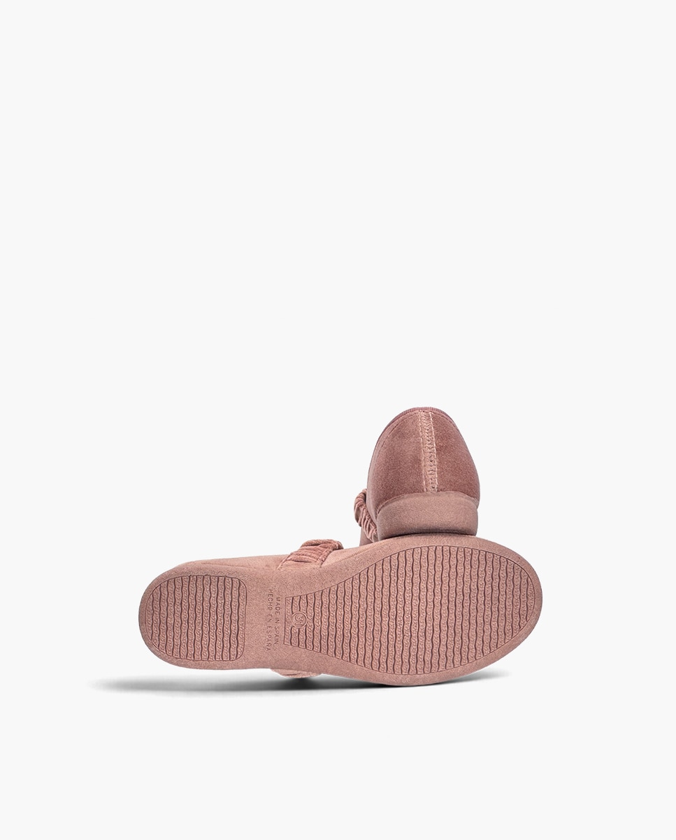 Merceditas de niña terciopelo frunce - Pisamonas - Rosa Rosa-2
