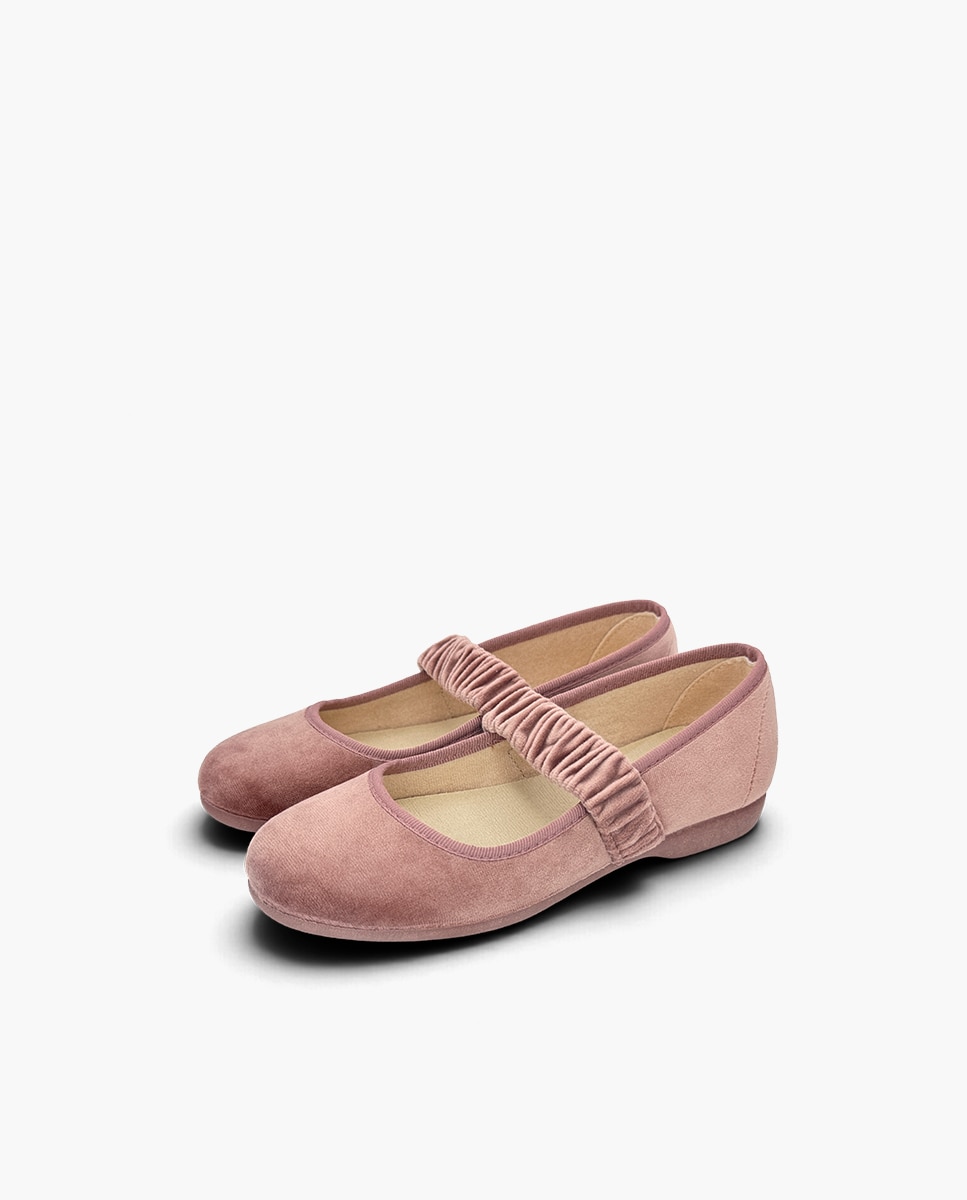 Merceditas de niña terciopelo frunce - Pisamonas - Rosa Rosa-3