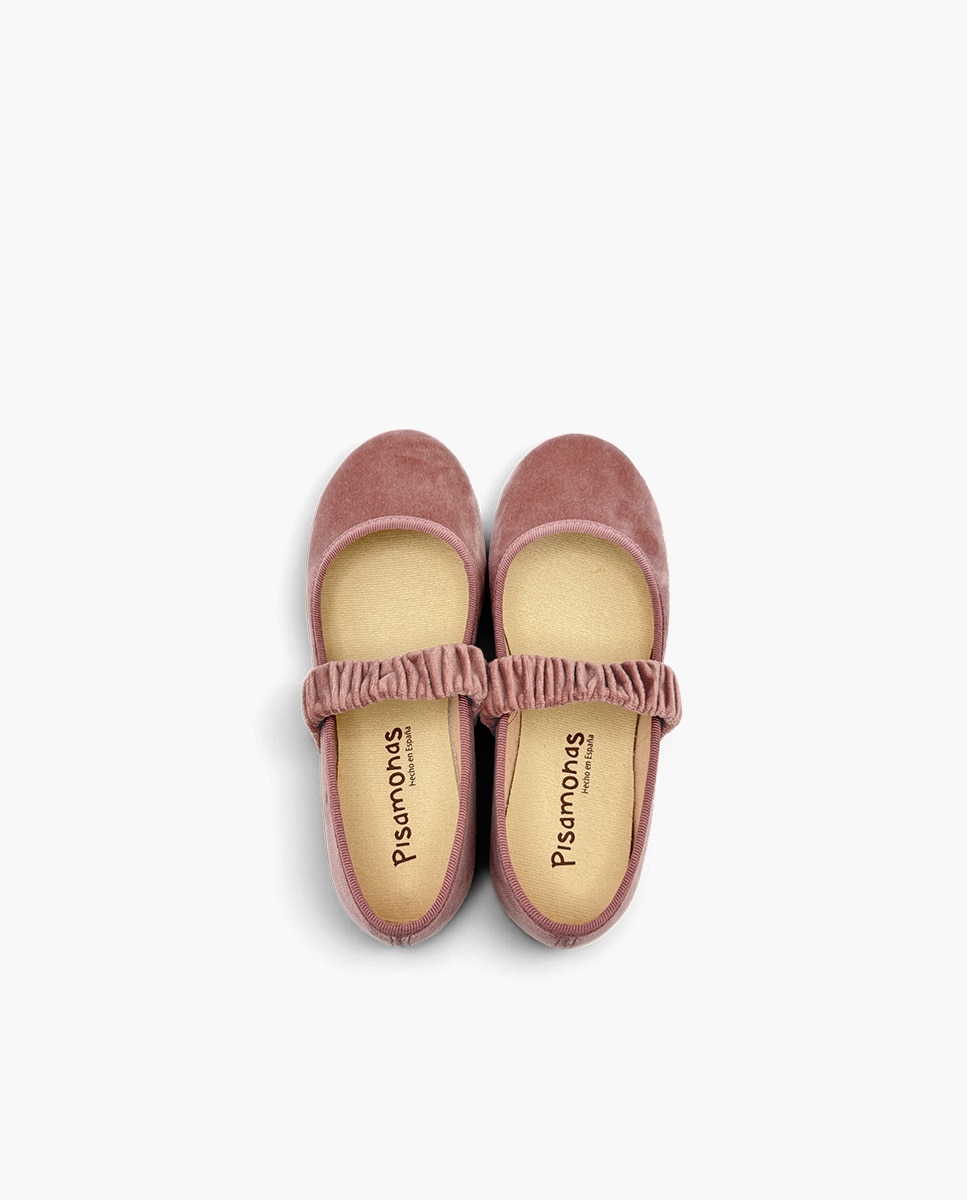 Merceditas de niña terciopelo frunce - Pisamonas - Rosa Rosa-4