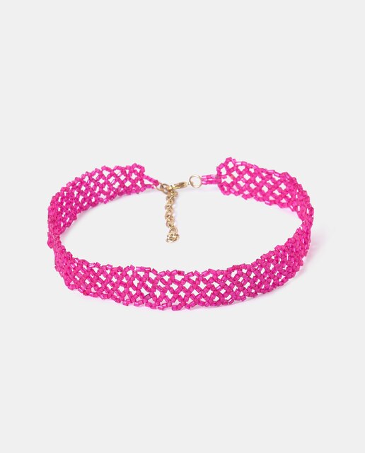 Collar choker de cuentas fucsia