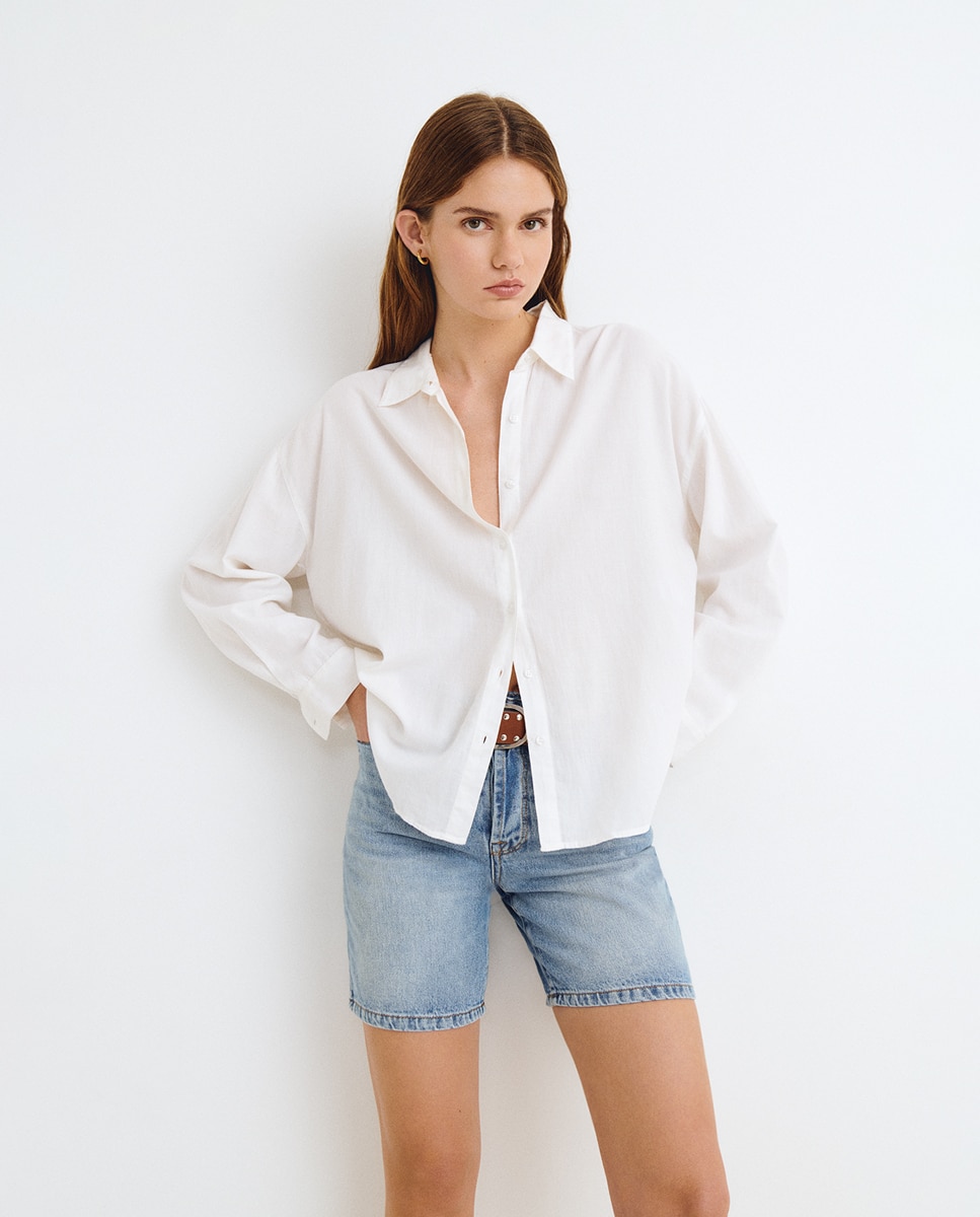Brownie - Camisa de mujer de algodón de manga larga.