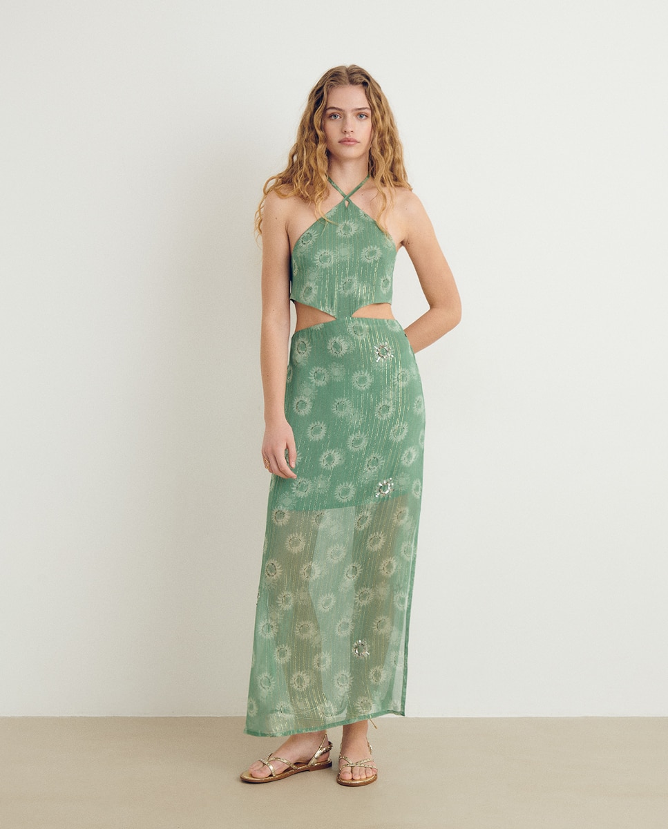 Vestido largo aperturas con estampado soles