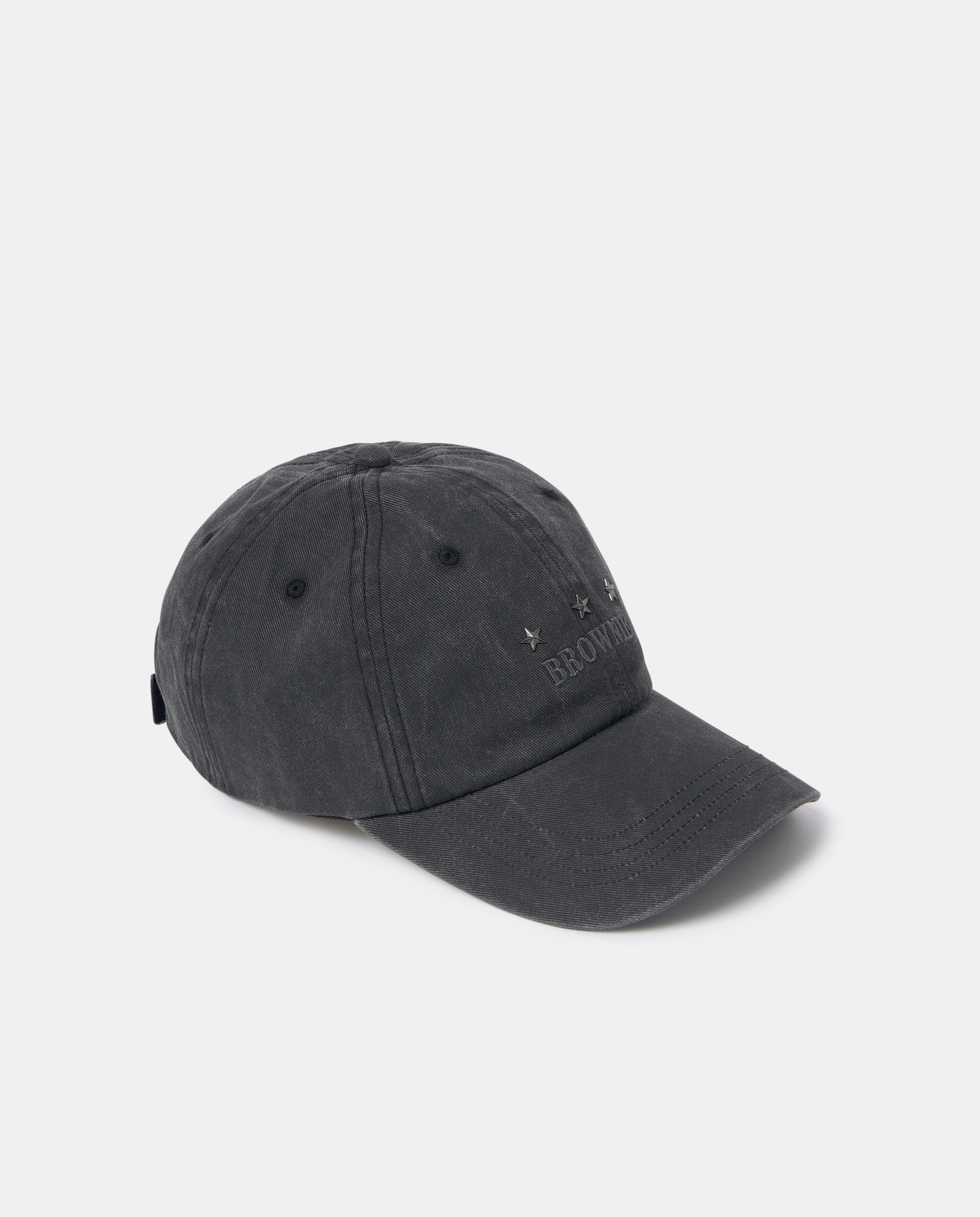 Gorra de algodón denim bordada color negro con tachas
