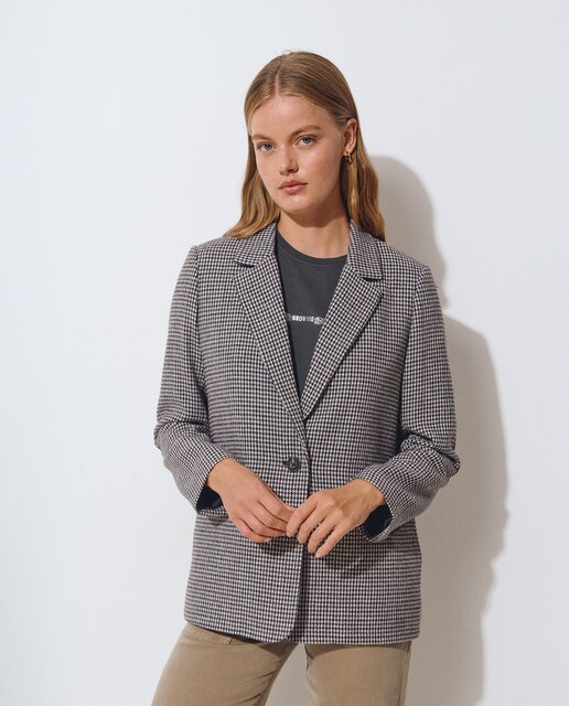 Blazer de mujer estampado pata de gallo con coderas