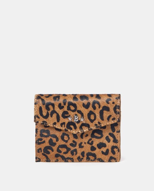 Tarjetero de mujer de piel con solapa estampado animal print