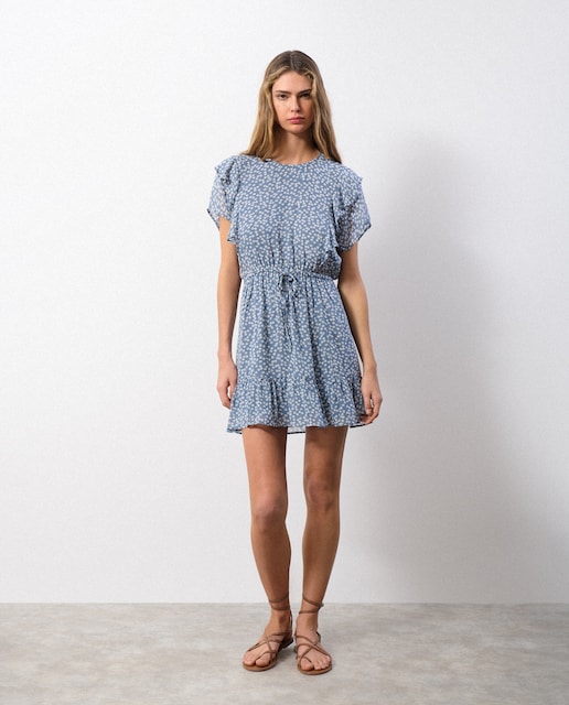 Imagen 0 de Vestido corto estampado bicolor
