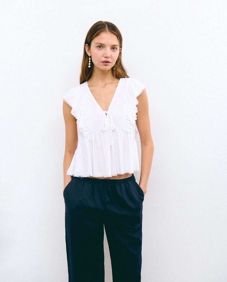 Blusa de mujer con volantes y lino · Brownie · El Corte Inglés