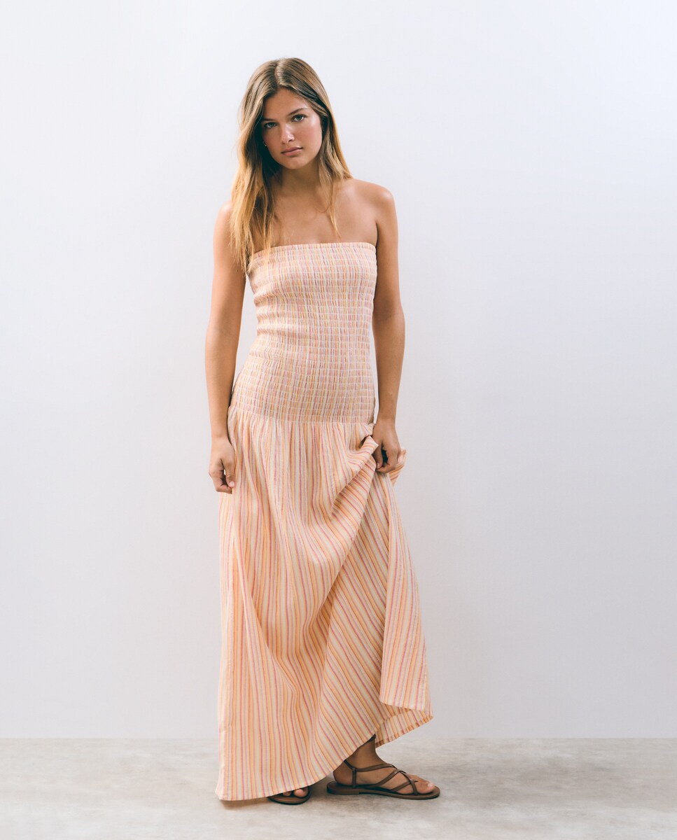 Brownie Vestido Tirantes Lentejuelas Vestido Comprido Risca Tecida