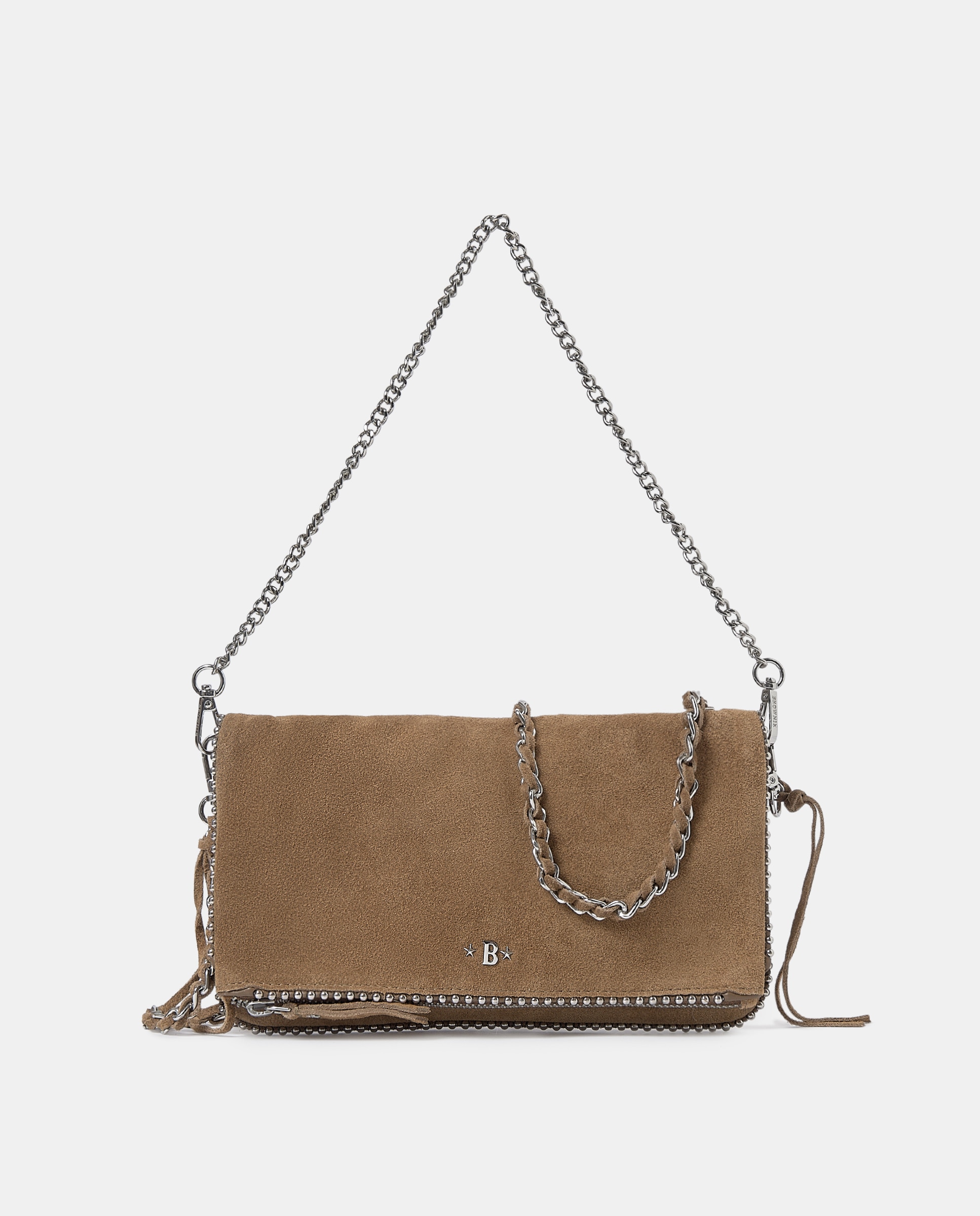 Bolso de hombro de piel con bolitas color taupe oscuro - Brownie - Marrón oscuro Marrón oscuro-1