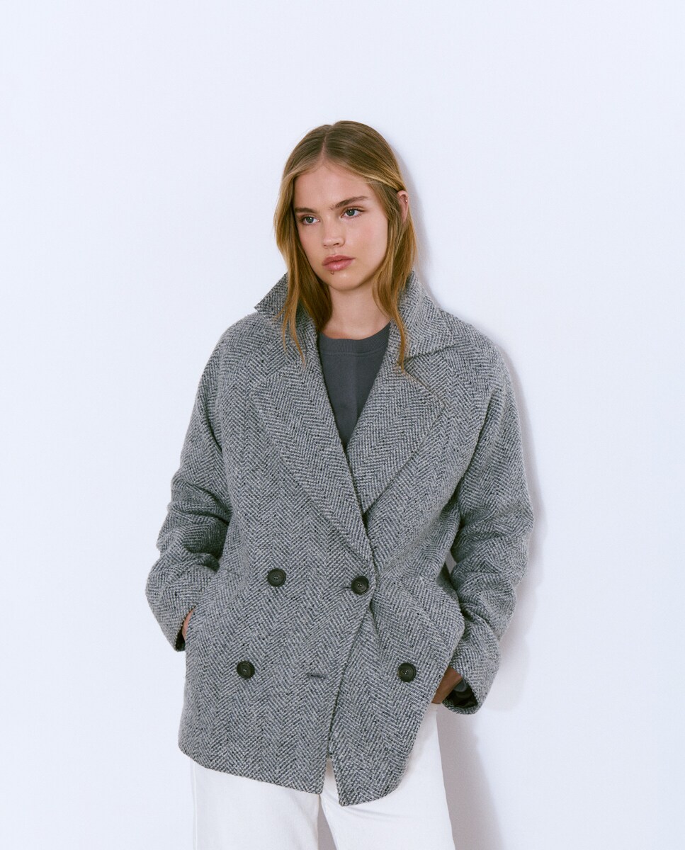 Abrigo cruzado de mujer de espiga con lana · Brownie · El Corte Inglés