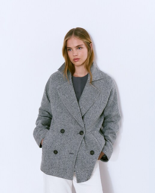 Imagen 0 de Abrigo cruzado de mujer de espiga con lana