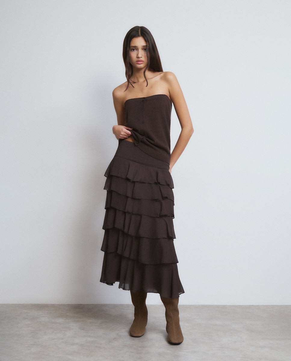 Falda midi volantes