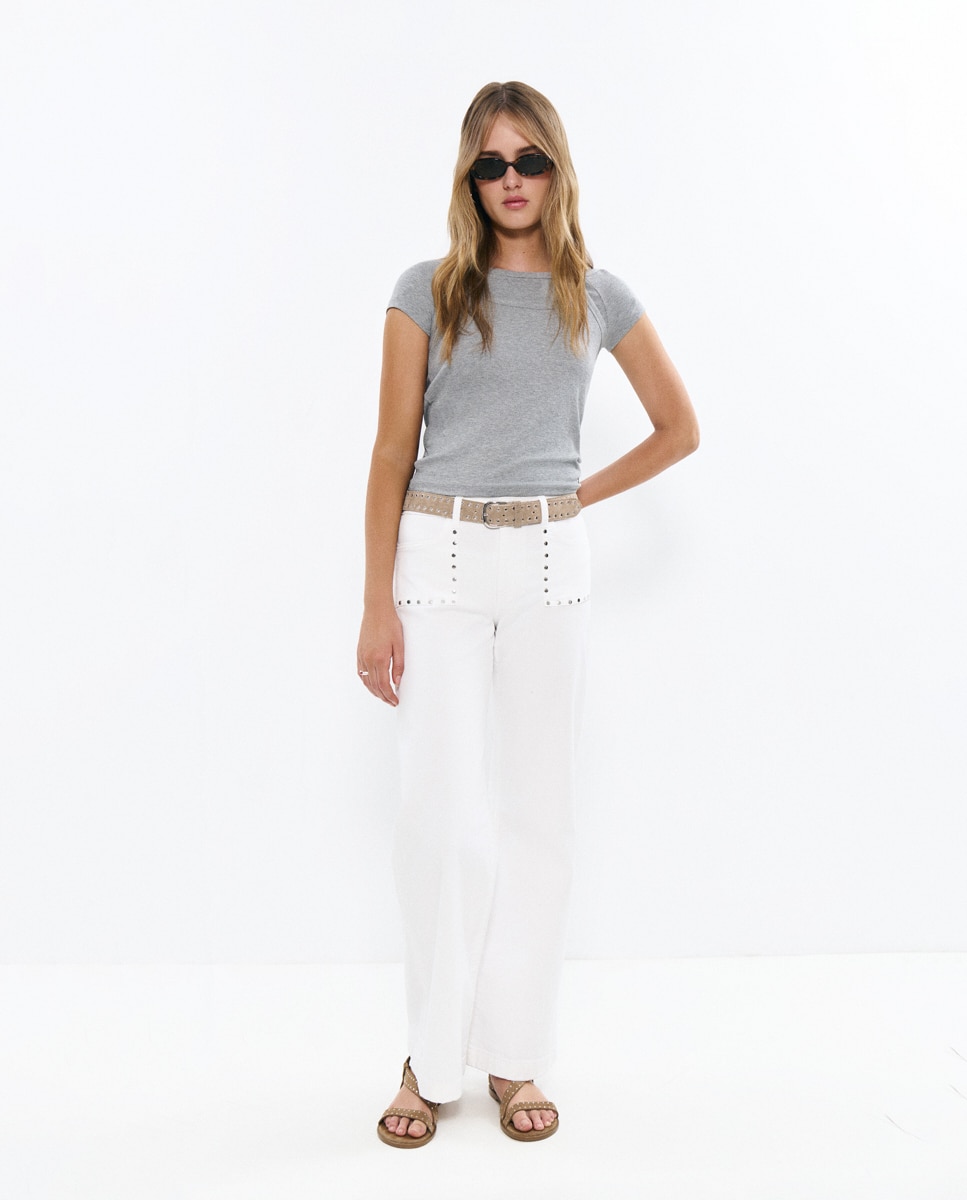 Brownie - Pantalón recto de mujer con tachas.