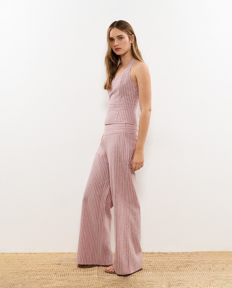 Pantalón ancho de mujer de rayas - Brownie - Rosa claro Rosa claro-1