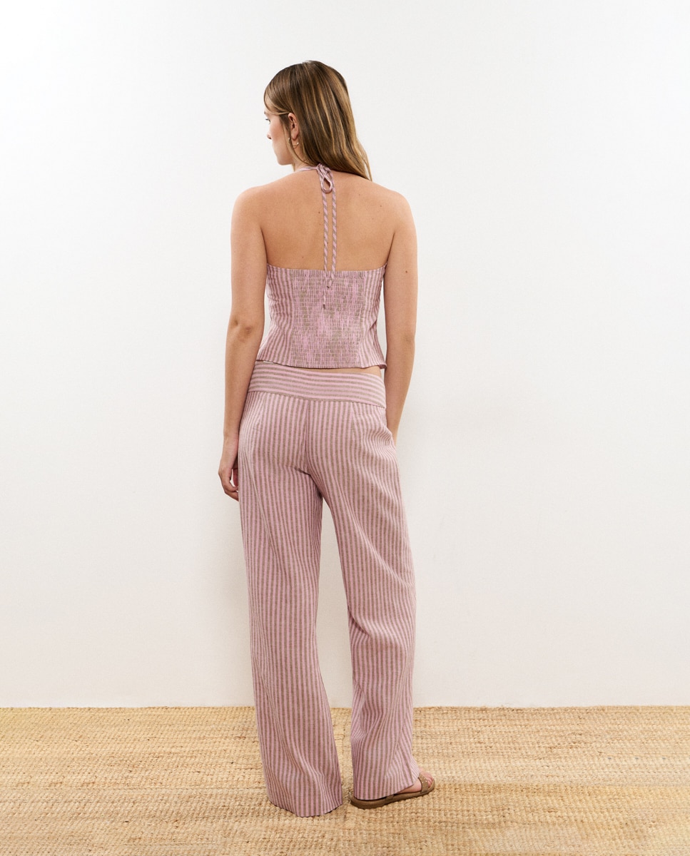 Pantalón ancho de mujer de rayas - Brownie - Rosa claro Rosa claro-2