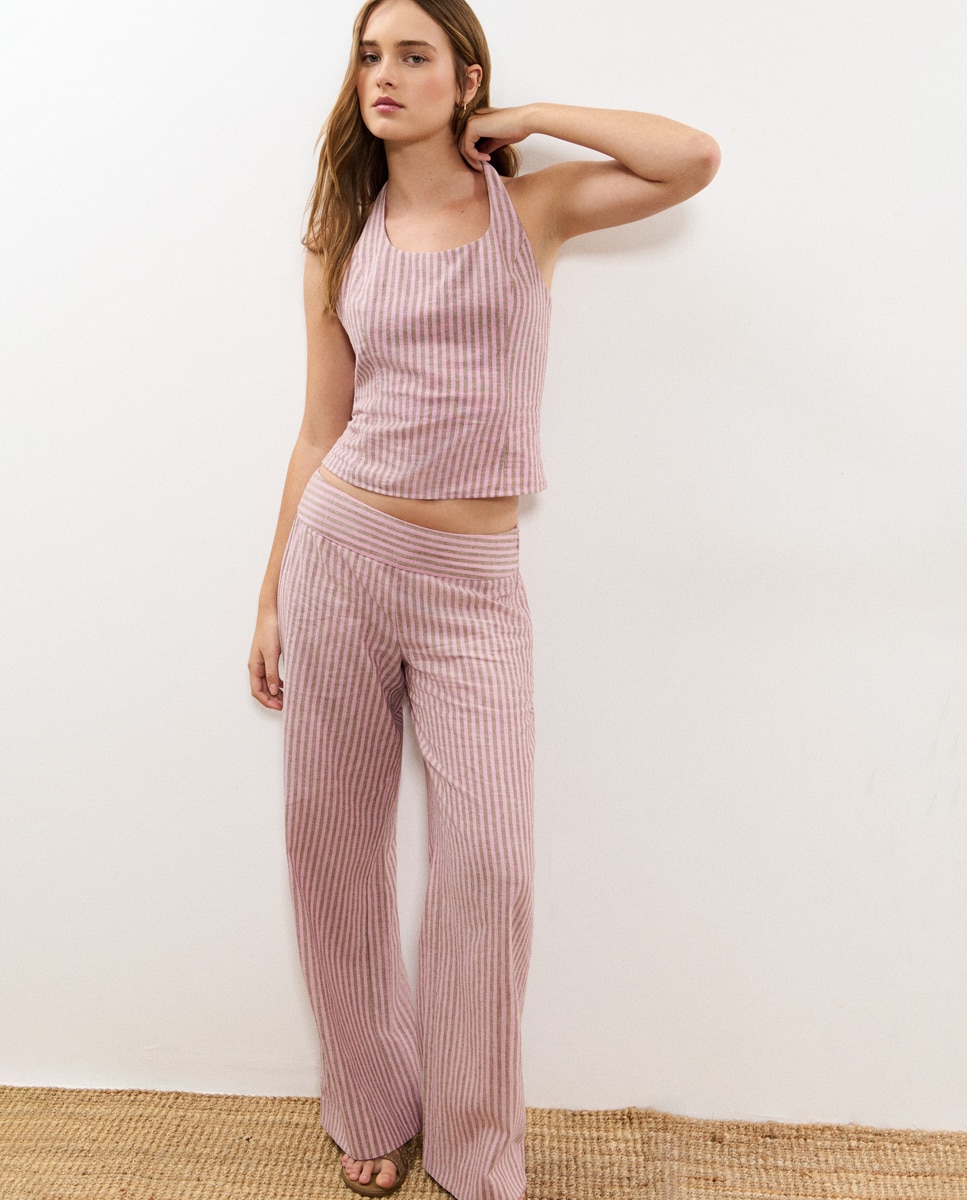 Pantalón ancho de mujer de rayas - Brownie - Rosa claro Rosa claro-3