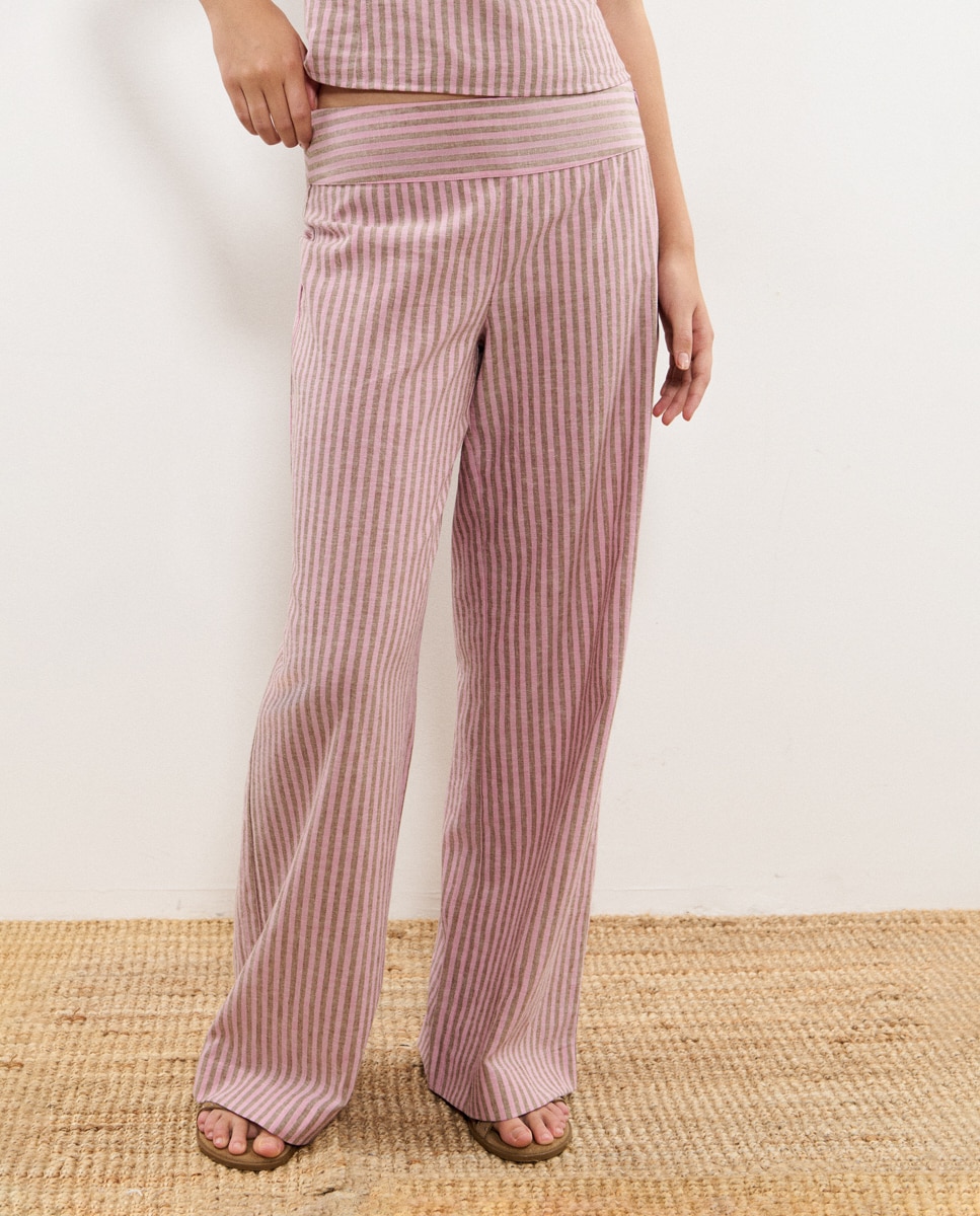 Pantalón ancho de mujer de rayas - Brownie - Rosa claro Rosa claro-4