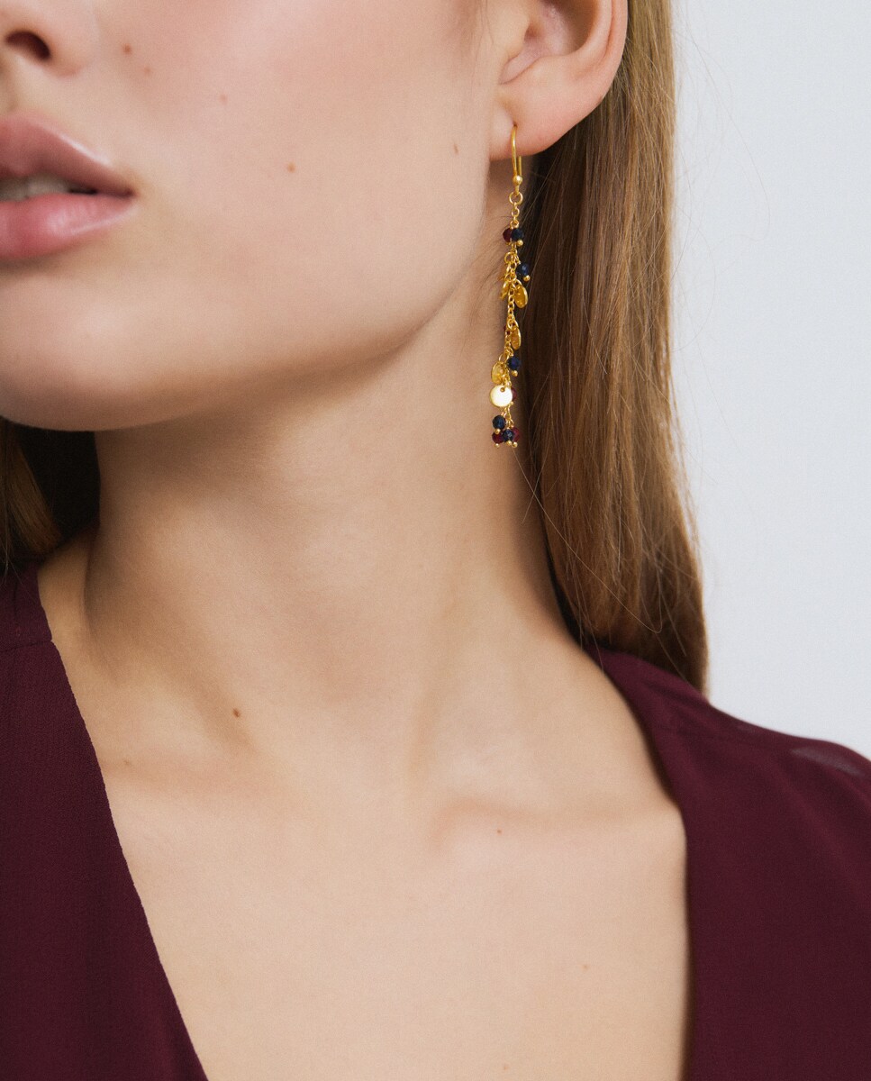 Pendiente largo de chapas y piedras dorado Dorado-3