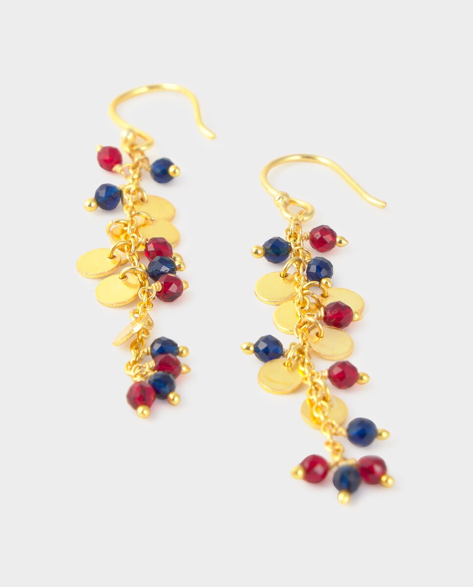 Pendiente largo de chapas y piedras dorado Dorado-5